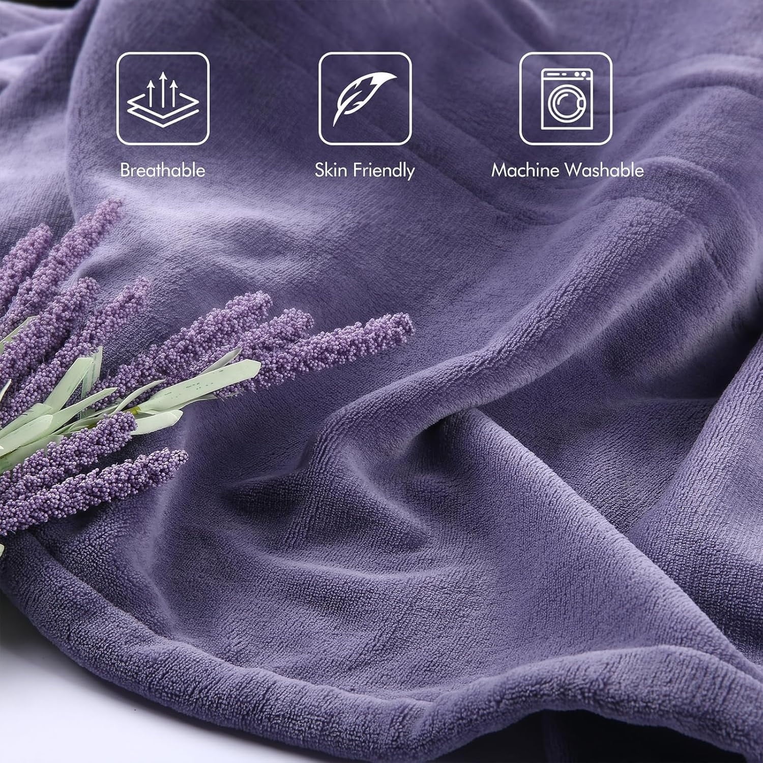 Electric Blanket Twin Size - 62"x84" Heated Blanket with Overheating Protection, Extremely Cozy Soft Fast Heating with 5 Levels &amp; 10 Hours Auto Off, Lavender Purple