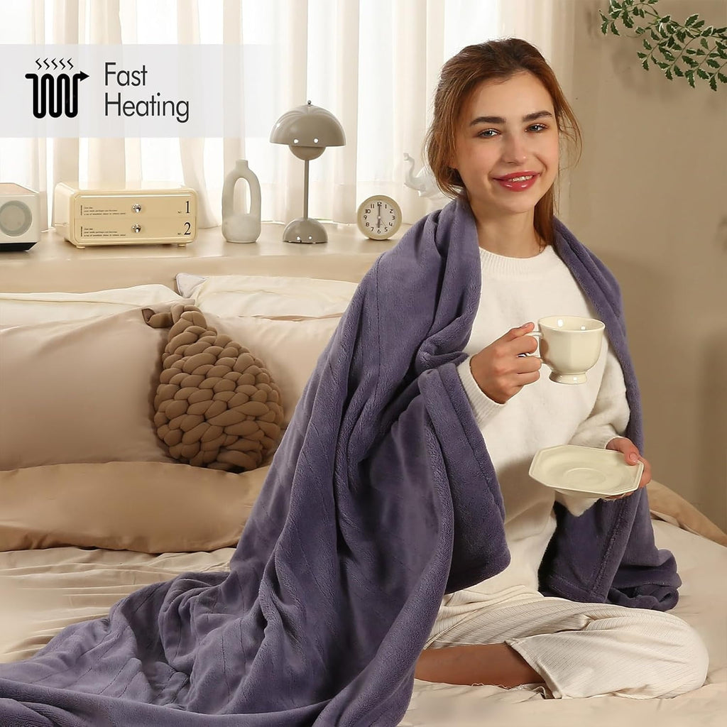 Electric Blanket Twin Size - 62"x84" Heated Blanket with Overheating Protection, Extremely Cozy Soft Fast Heating with 5 Levels &amp; 10 Hours Auto Off, Lavender Purple