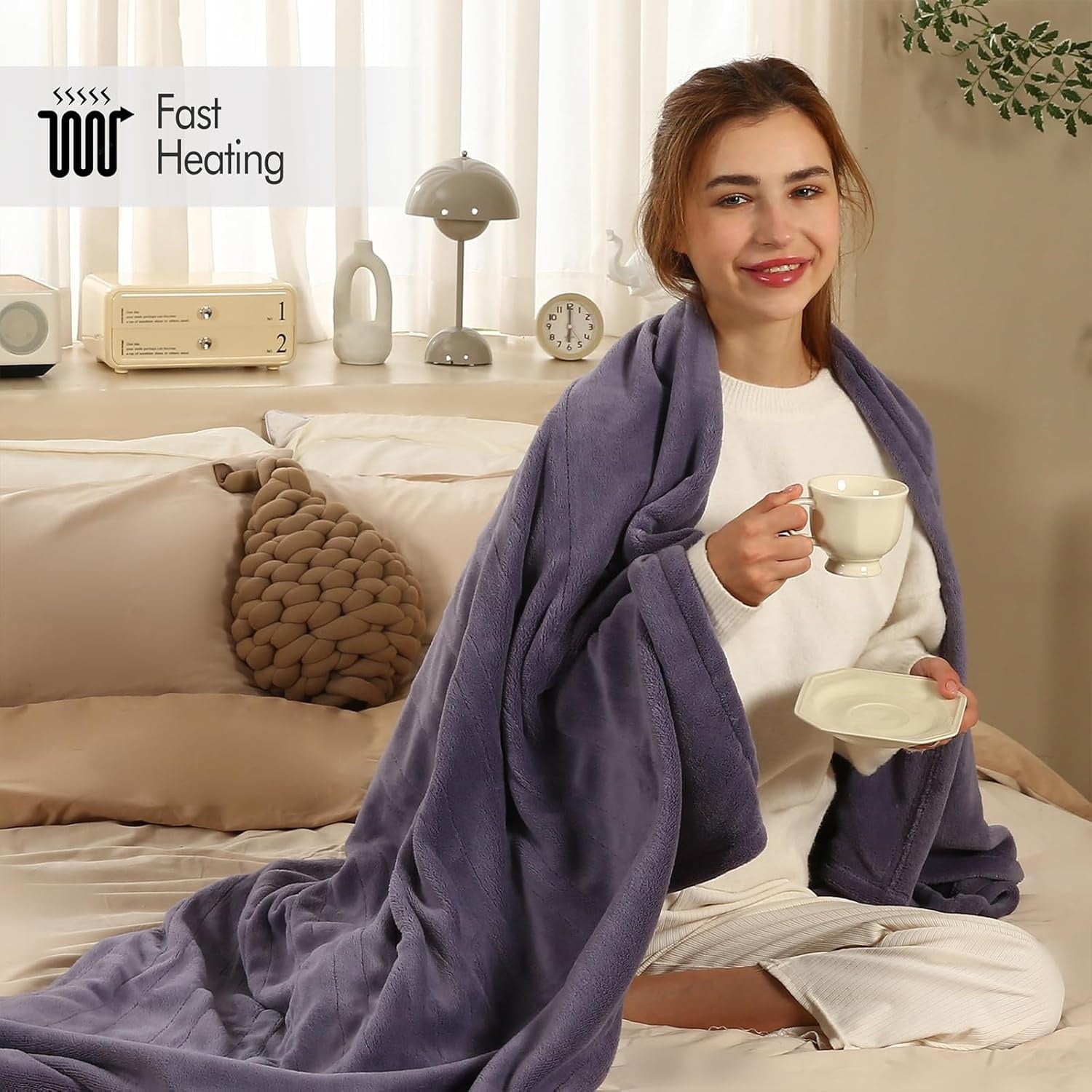 Electric Blanket Twin Size - 62"x84" Heated Blanket with Overheating Protection, Extremely Cozy Soft Fast Heating with 5 Levels &amp; 10 Hours Auto Off, Lavender Purple