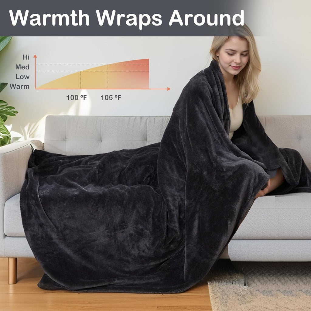 Electric Heated Blanket Full Size 72"x84", Cozy Large Oversized, 4 Heating Levels &amp; 10 Hours Auto Off, Cozy for Bed, Sofa, &amp; Office, Machine Washable, Black