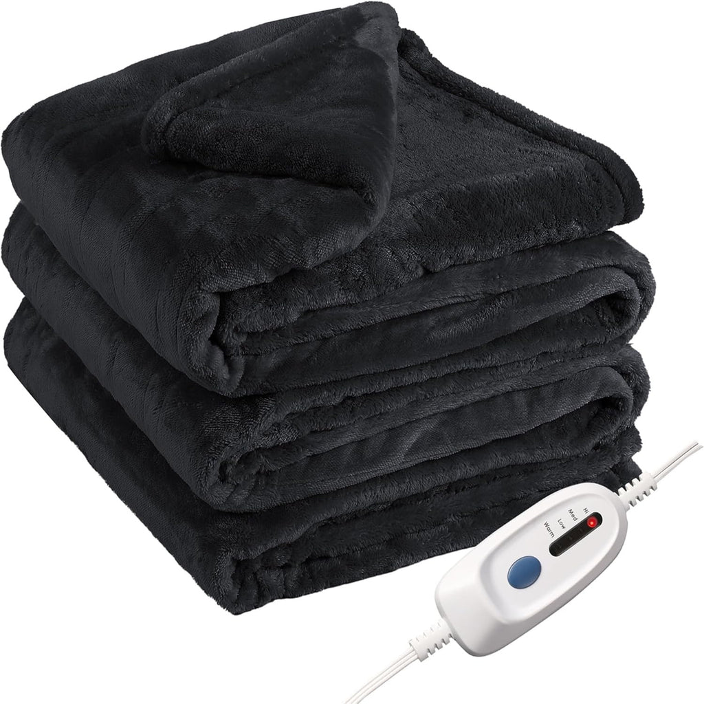 Electric Heated Blanket Full Size 72"x84", Cozy Large Oversized, 4 Heating Levels &amp; 10 Hours Auto Off, Cozy for Bed, Sofa, &amp; Office, Machine Washable, Black