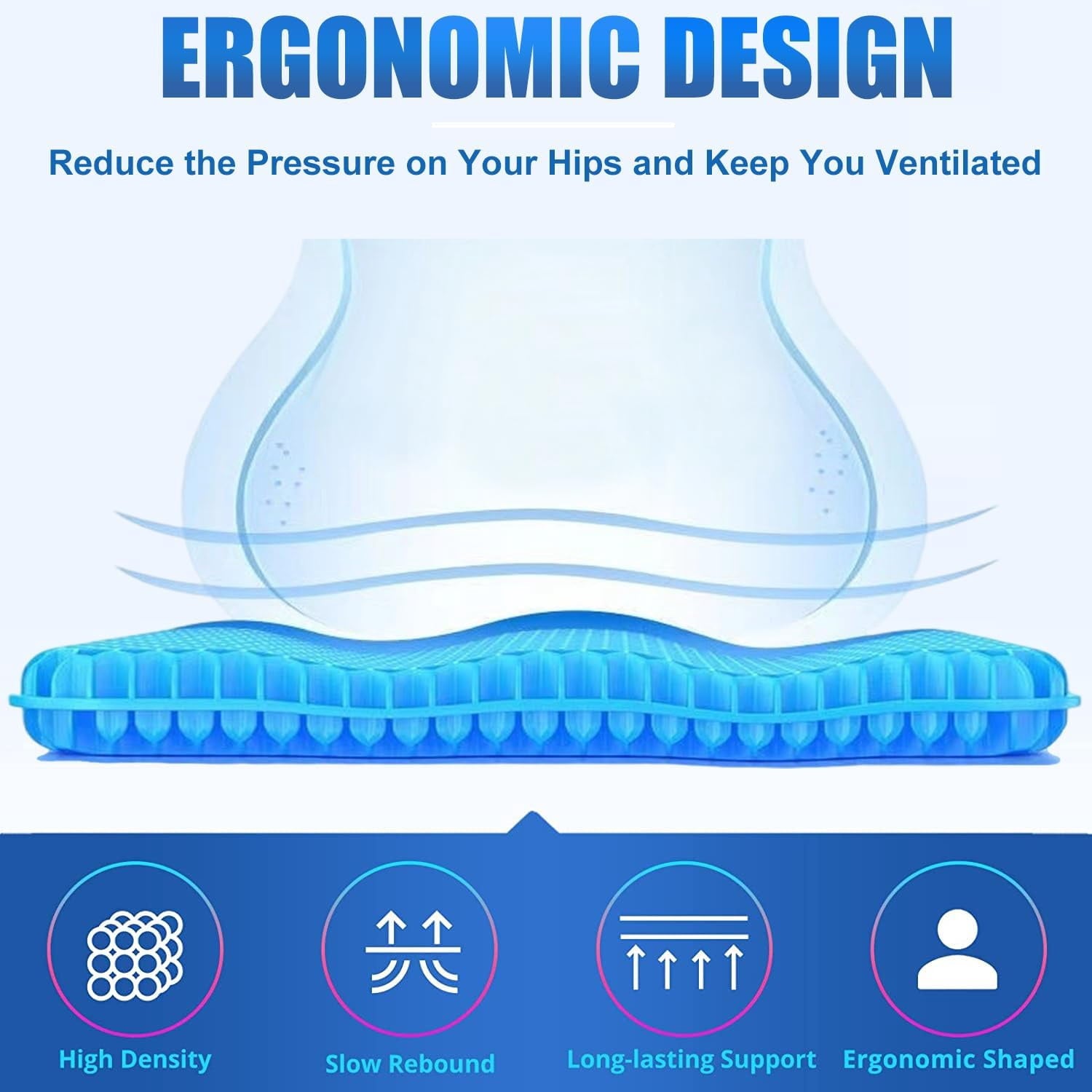 Gel Seat Cushion - Non-Slip Egg Seat Cushion Chair Pads - Office Chair Car Seat Cushion for Sciatica &amp; Back Pain Relief - Coccyx Cushion for Home, Wheelchair, Computer, Desk Chair, Truck