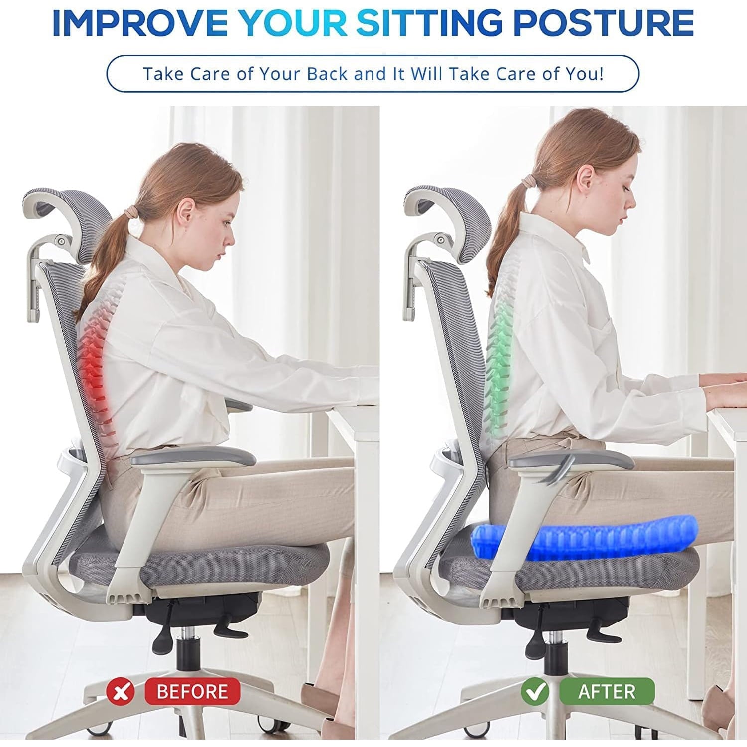 Gel Seat Cushion - Non-Slip Egg Seat Cushion Chair Pads - Office Chair Car Seat Cushion for Sciatica &amp; Back Pain Relief - Coccyx Cushion for Home, Wheelchair, Computer, Desk Chair, Truck