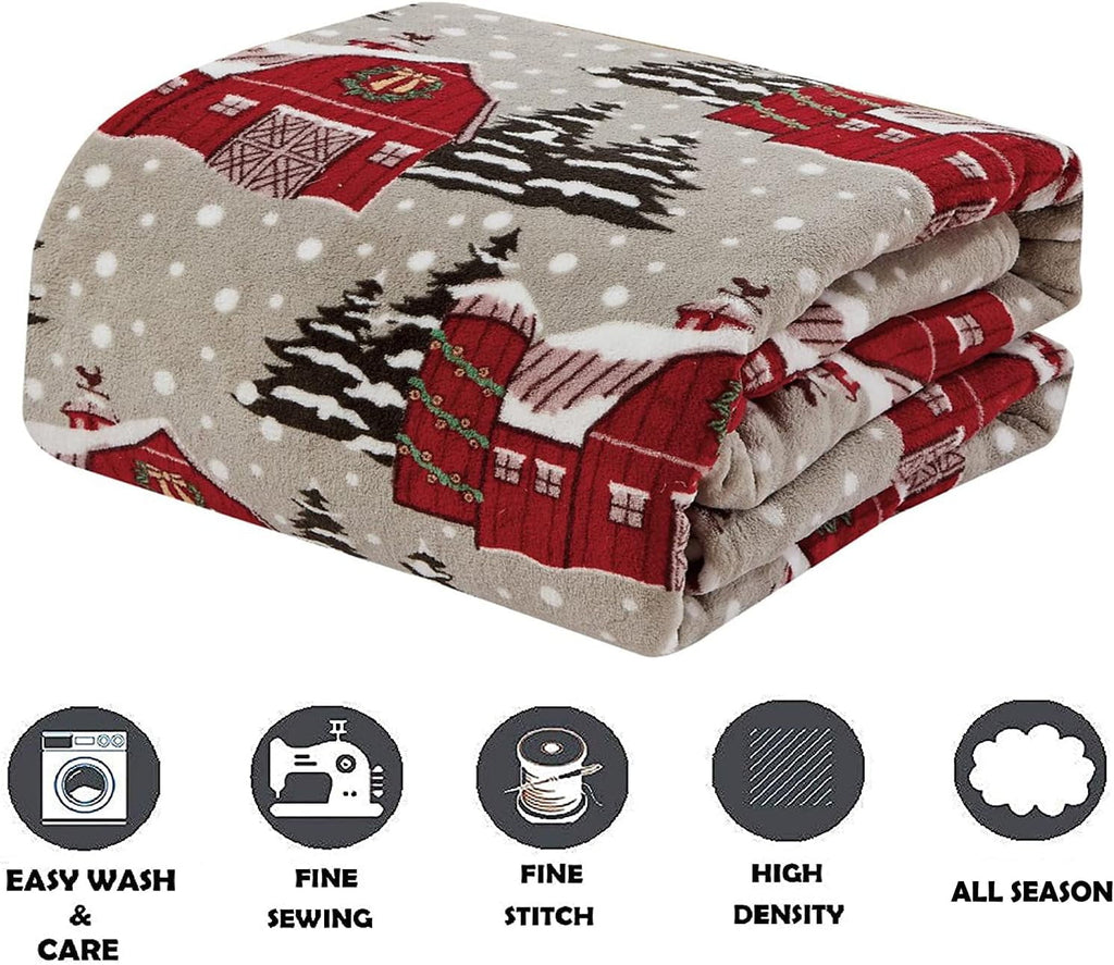 Elegant Comfort Luxury Soft Christmas Prints Blanket Holiday Theme Home Décor Fuzzy Warm and Cozy Throws for Winter Bedding, Christmas Gift for Family