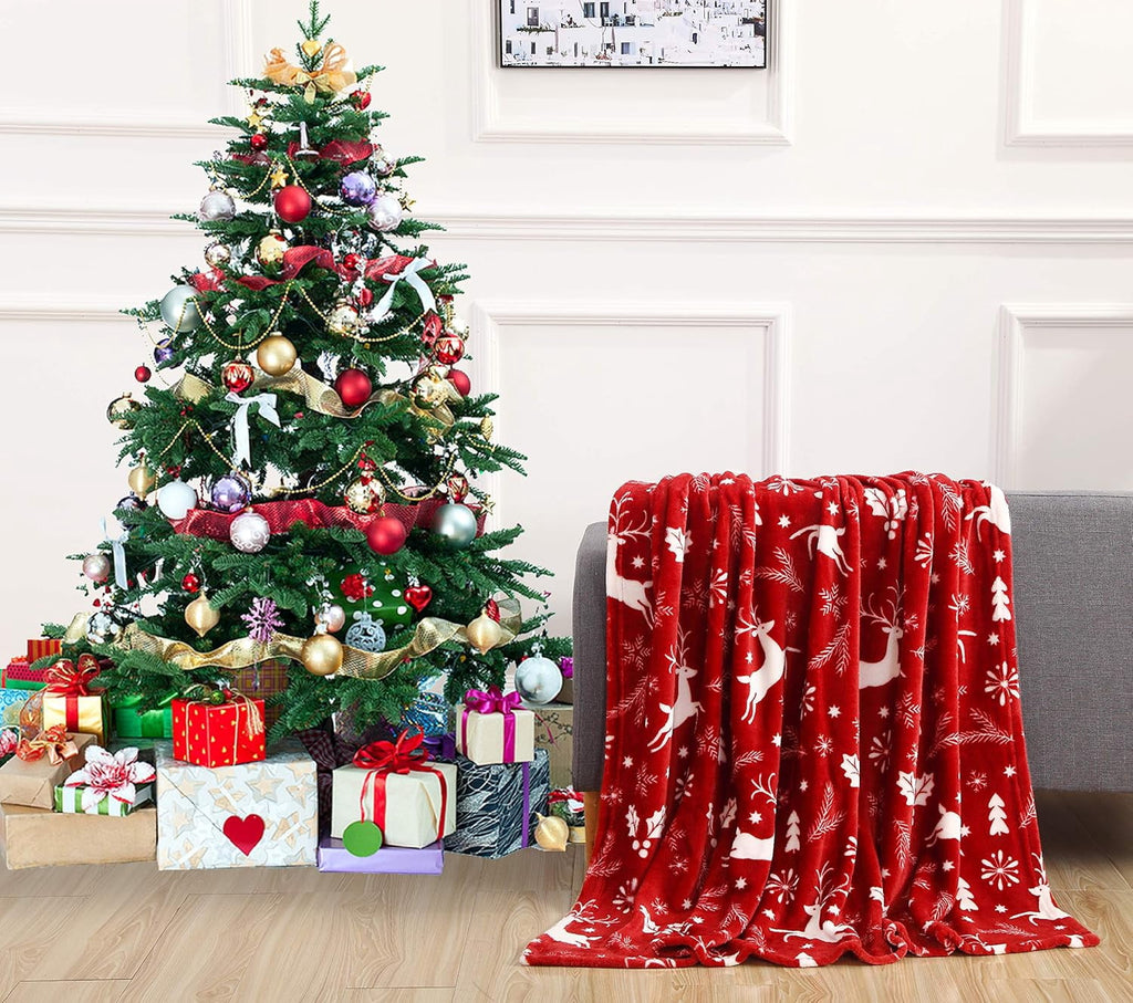 Elegant Comfort Luxury Soft Christmas Prints Blanket Holiday Theme Home Décor Fuzzy Warm and Cozy Throws for Winter Bedding, Christmas Gift for Family