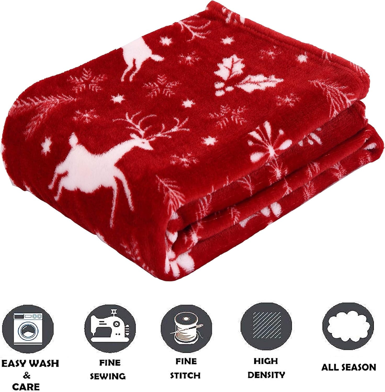 Elegant Comfort Luxury Soft Christmas Prints Blanket Holiday Theme Home Décor Fuzzy Warm and Cozy Throws for Winter Bedding, Christmas Gift for Family
