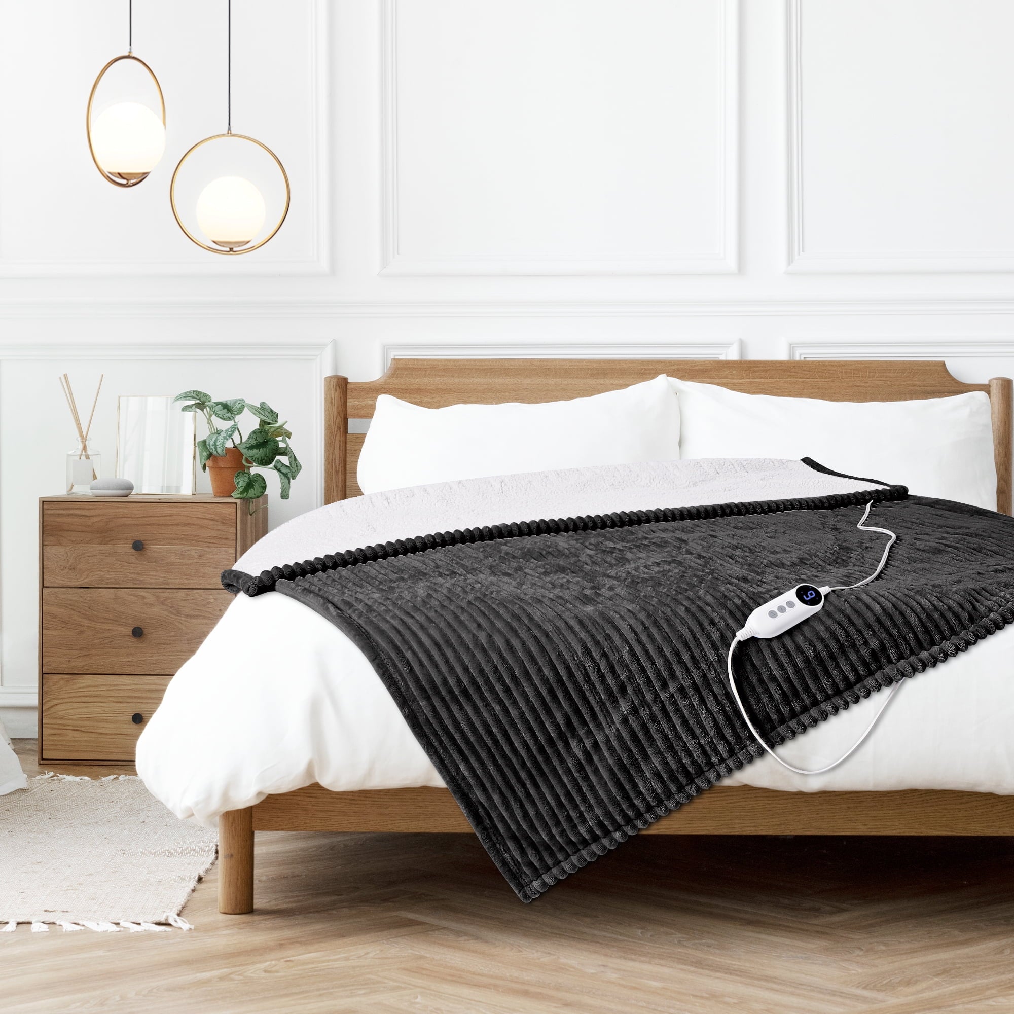 Heated Blanket Electric Throw 50"x60", 9 Heat Levels &amp; 2 to 10 Hours Auto Shut-Off, Over-Heat Protection, Fast Heating Soft Ribbed Flannel to Sherpa, Machine Washable Cozy Warm, Dark Gray