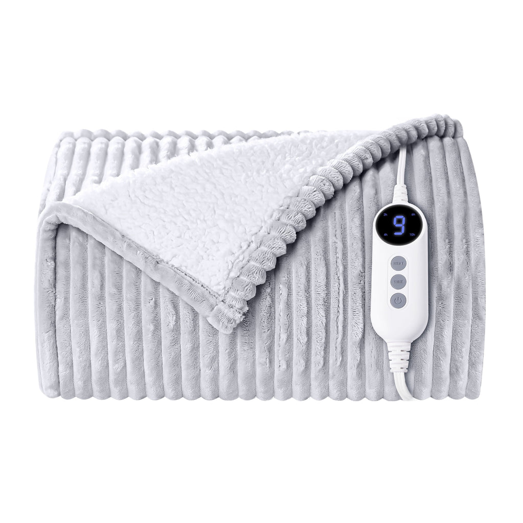 Heated Blanket Electric Throw 50"x60", 9 Heat Levels &amp; 2 to 10 Hours Auto Shut-Off, Over-Heat Protection, Fast Heating Soft Ribbed Flannel to Sherpa, Machine Washable Cozy Warm, Dark Gray
