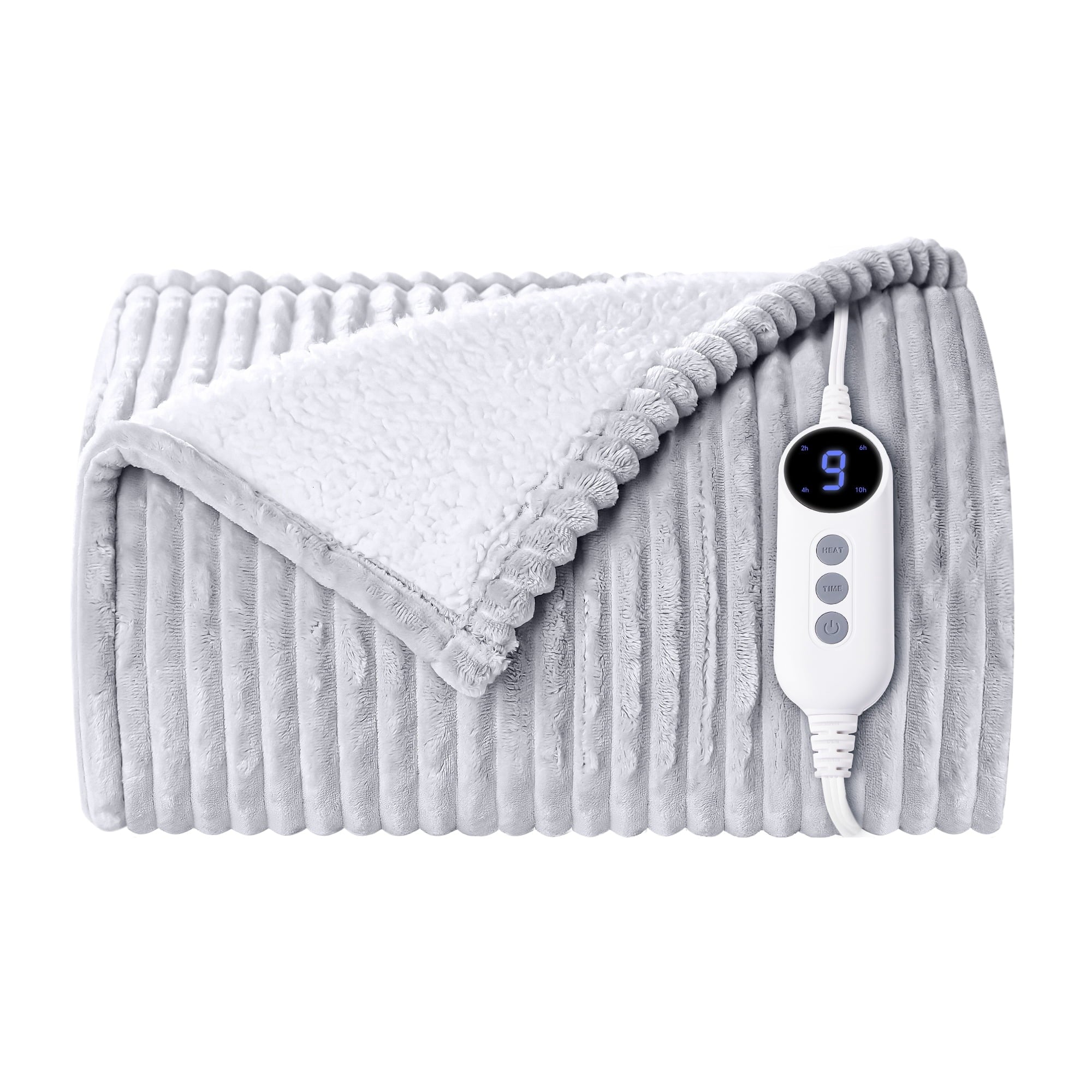 Heated Blanket Electric Throw 50"x60", 9 Heat Levels &amp; 2 to 10 Hours Auto Shut-Off, Over-Heat Protection, Fast Heating Soft Ribbed Flannel to Sherpa, Machine Washable Cozy Warm, Dark Gray