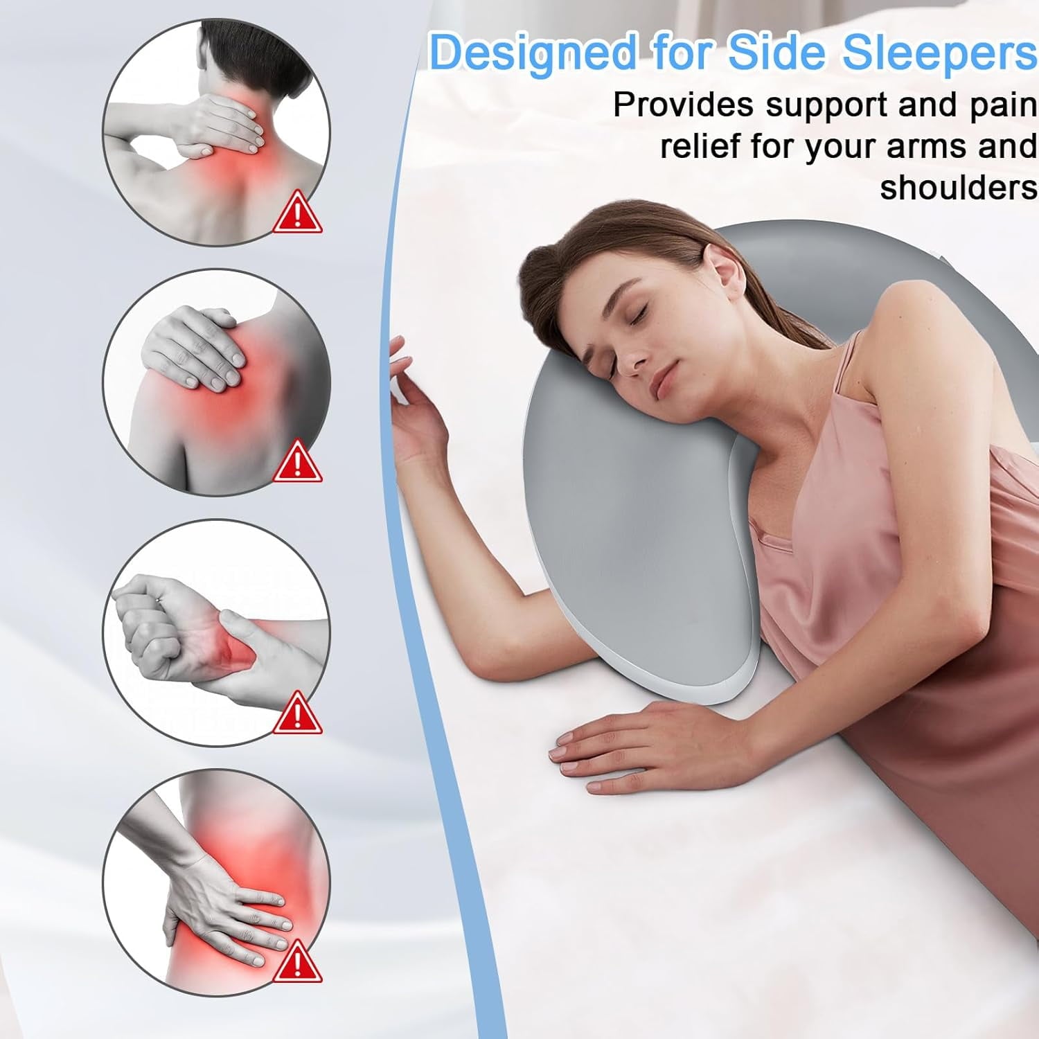 Side Sleeper Pillow for Adults, Side Sleeper Pillow with Arm Holes -arm Pillow, 2Pcs Pillowcase, Ergonomic Memory Foam Pillow for Cervical, Neck, Shoulder &amp; Rotator Cuff Pain Relief