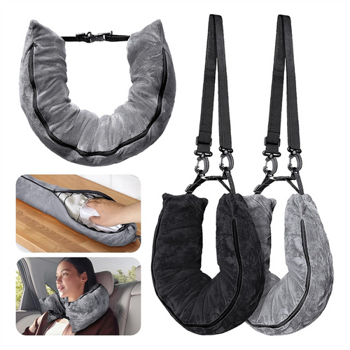 2Pack Stuffable Travel Pillow for Extra Luggage, Velvet Travel Neck Pillow with Ad G3235