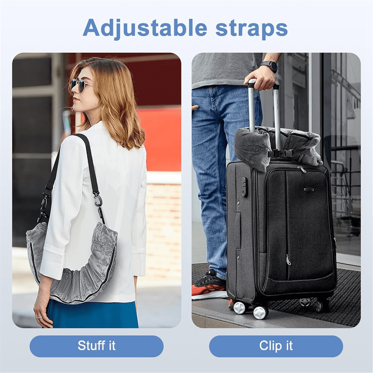 2Pack Stuffable Travel Pillow for Extra Luggage, Velvet Travel Neck Pillow with Ad G3235
