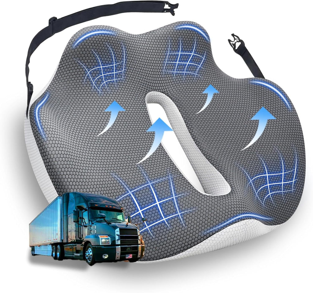 X-Large Seat Cushion for Truck Driver, Upgraded Cushion for Back Support and Pain Relief, Memory Foam with Non-Slip Washable Cover, Relieves Long-Term Truck Sitting and Pain Black