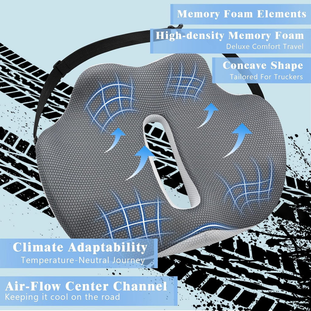 X-Large Seat Cushion for Truck Driver, Upgraded Cushion for Back Support and Pain Relief, Memory Foam with Non-Slip Washable Cover, Relieves Long-Term Truck Sitting and Pain Black