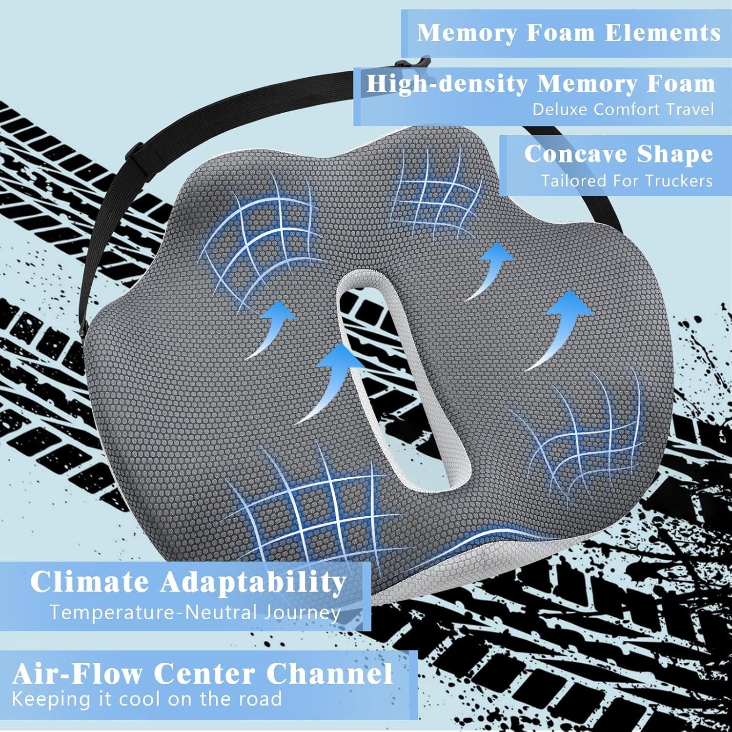 X-Large Seat Cushion for Truck Driver, Upgraded Cushion for Back Support and Pain Relief, Memory Foam with Non-Slip Washable Cover, Relieves Long-Term Truck Sitting and Pain Black