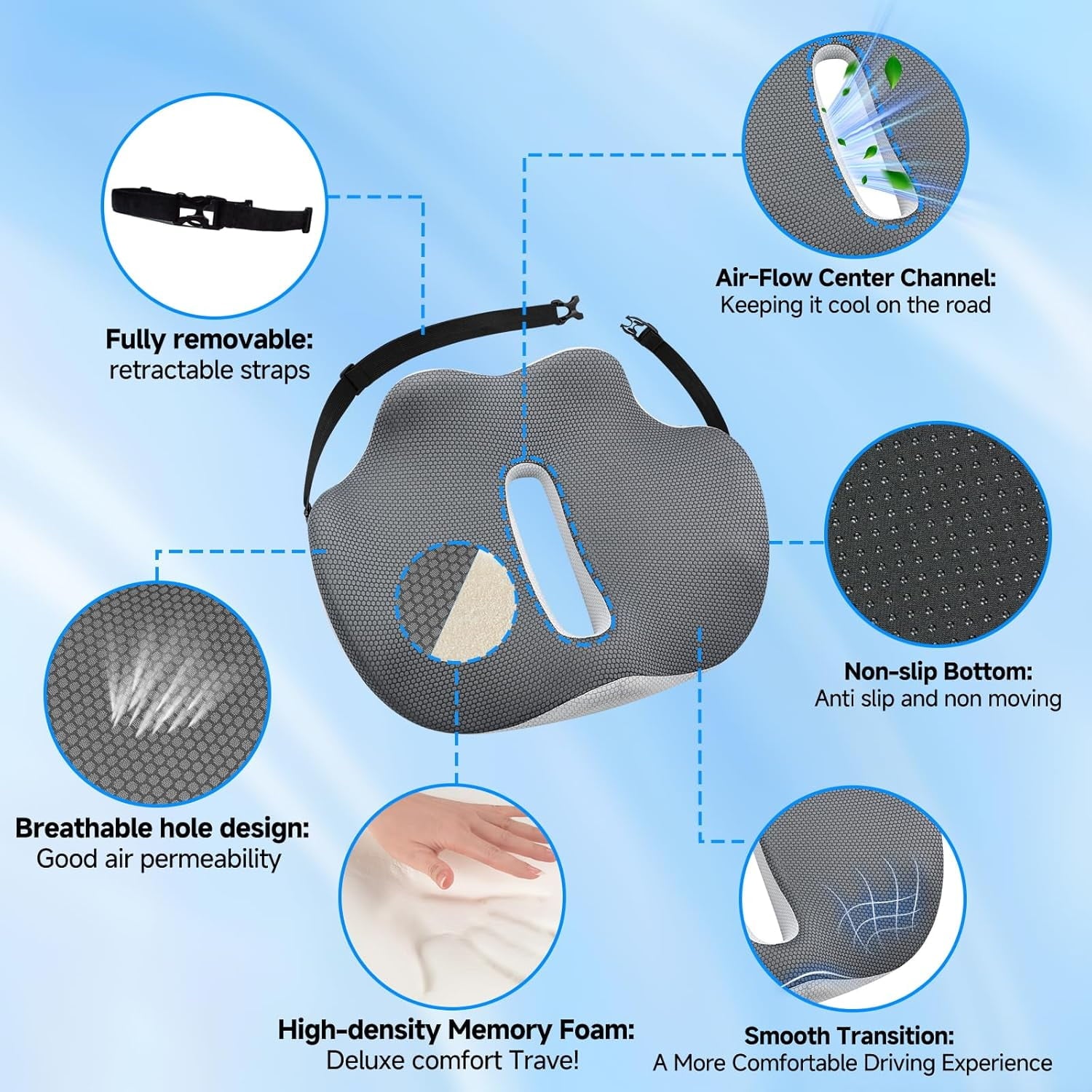 X-Large Seat Cushion for Truck Driver, Upgraded Cushion for Back Support and Pain Relief, Memory Foam with Non-Slip Washable Cover, Relieves Long-Term Truck Sitting and Pain Black