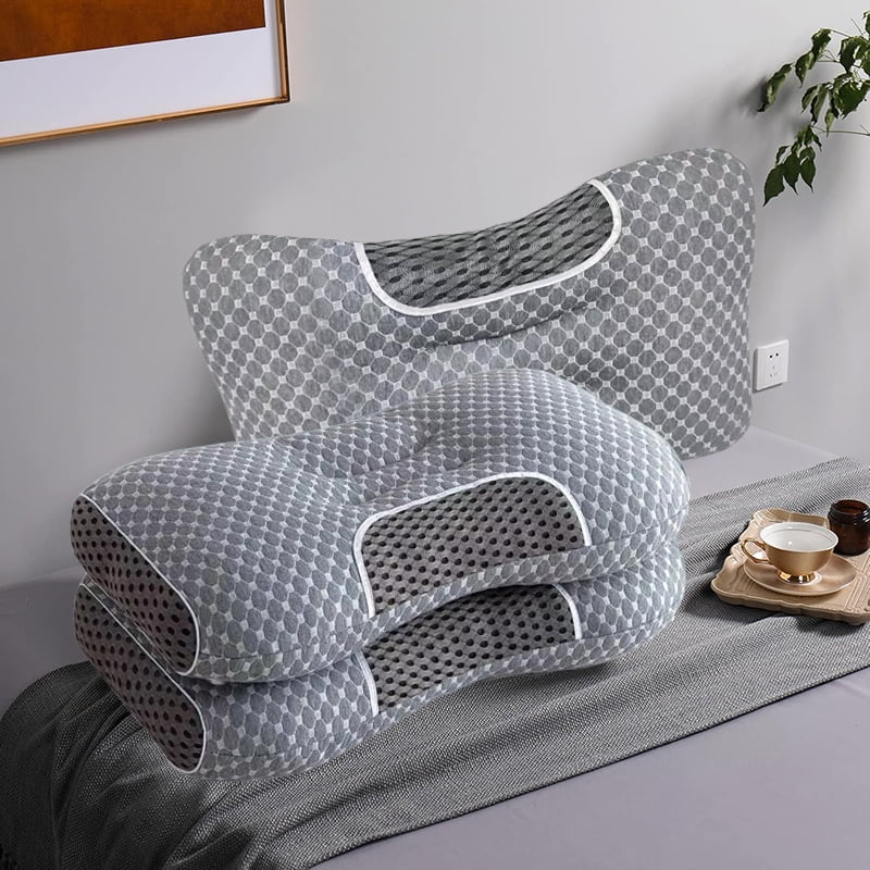 Ergonomic pillow 2-piece set, brand-new upgraded bed pillow, used for back, side, stomach sleeper, neck and shoulder support, standard size, gray.