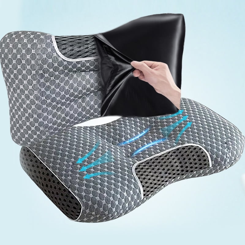 Ergonomic pillow 2-piece set, brand-new upgraded bed pillow, used for back, side, stomach sleeper, neck and shoulder support, standard size, gray.