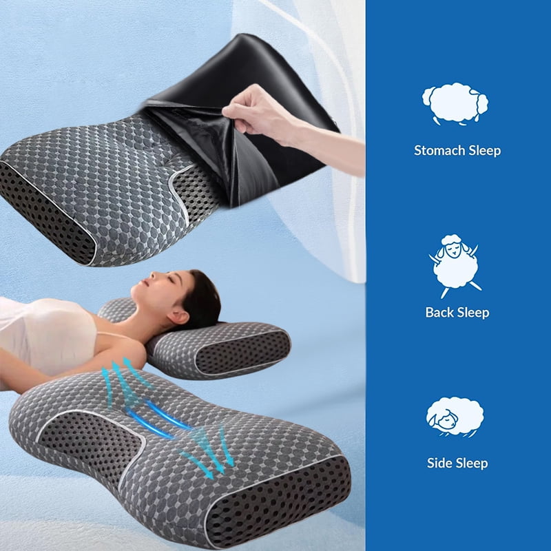 Ergonomic pillow 2-piece set, brand-new upgraded bed pillow, used for back, side, stomach sleeper, neck and shoulder support, standard size, gray.