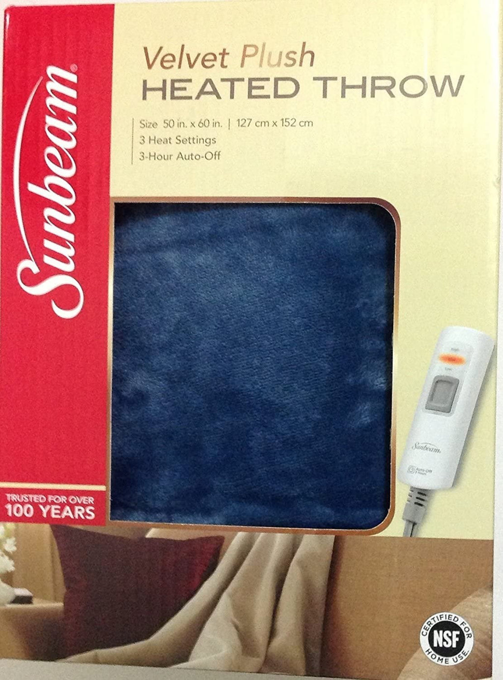 Sunbeam Heated Throw Lagoon Blue 50"x60" 3 Heat Settings Auto Off On NEW