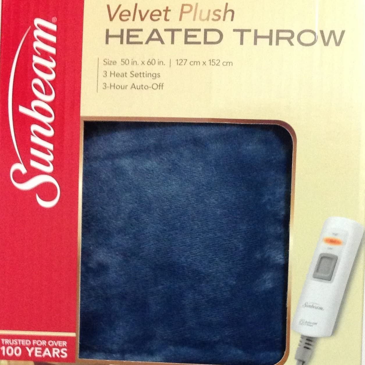 Sunbeam Heated Throw Lagoon Blue 50"x60" 3 Heat Settings Auto Off On NEW