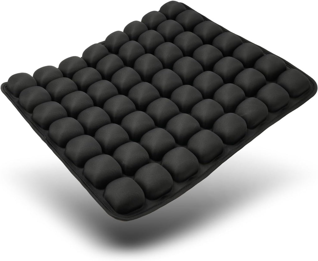 Air Inflatable Travel Seat Cushion, Portable Breathable Comfort Cushion, 56 Air Bubble Design for Airplane, Car, Office Chairs &amp; Home Living – Lightweight &amp; Ergonomic Support,18” x 16” (Black)