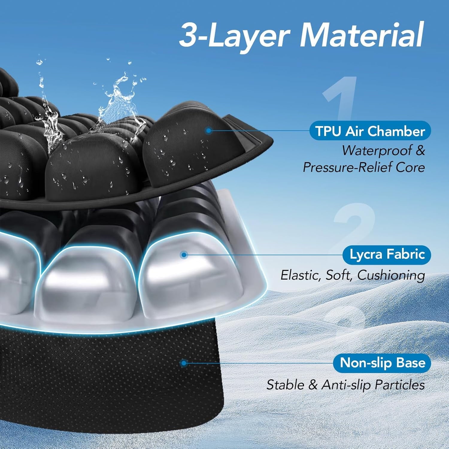 Air Inflatable Travel Seat Cushion, Portable Breathable Comfort Cushion, 56 Air Bubble Design for Airplane, Car, Office Chairs &amp; Home Living – Lightweight &amp; Ergonomic Support,18” x 16” (Black)