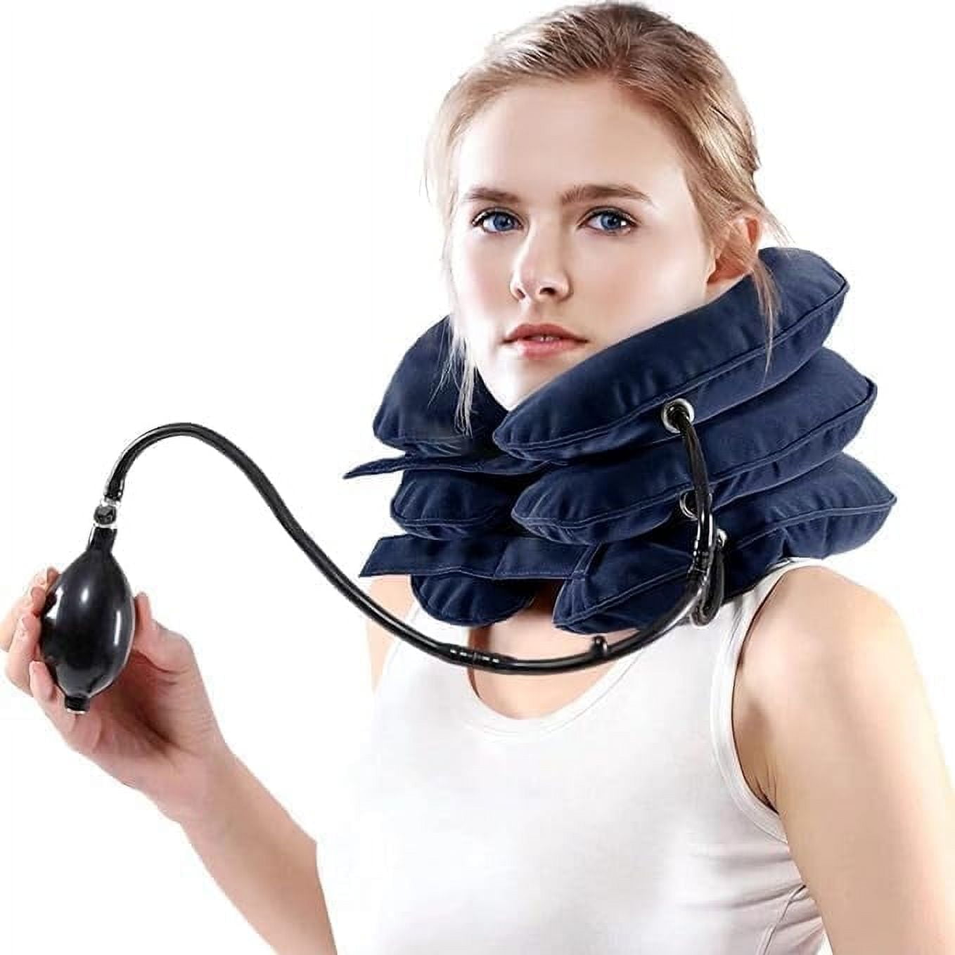 Lingsheng Cervical Neck Traction Device,Neck Brace for Neck Pain Relief, Inflatable Neck Cervical Brace (Blue)