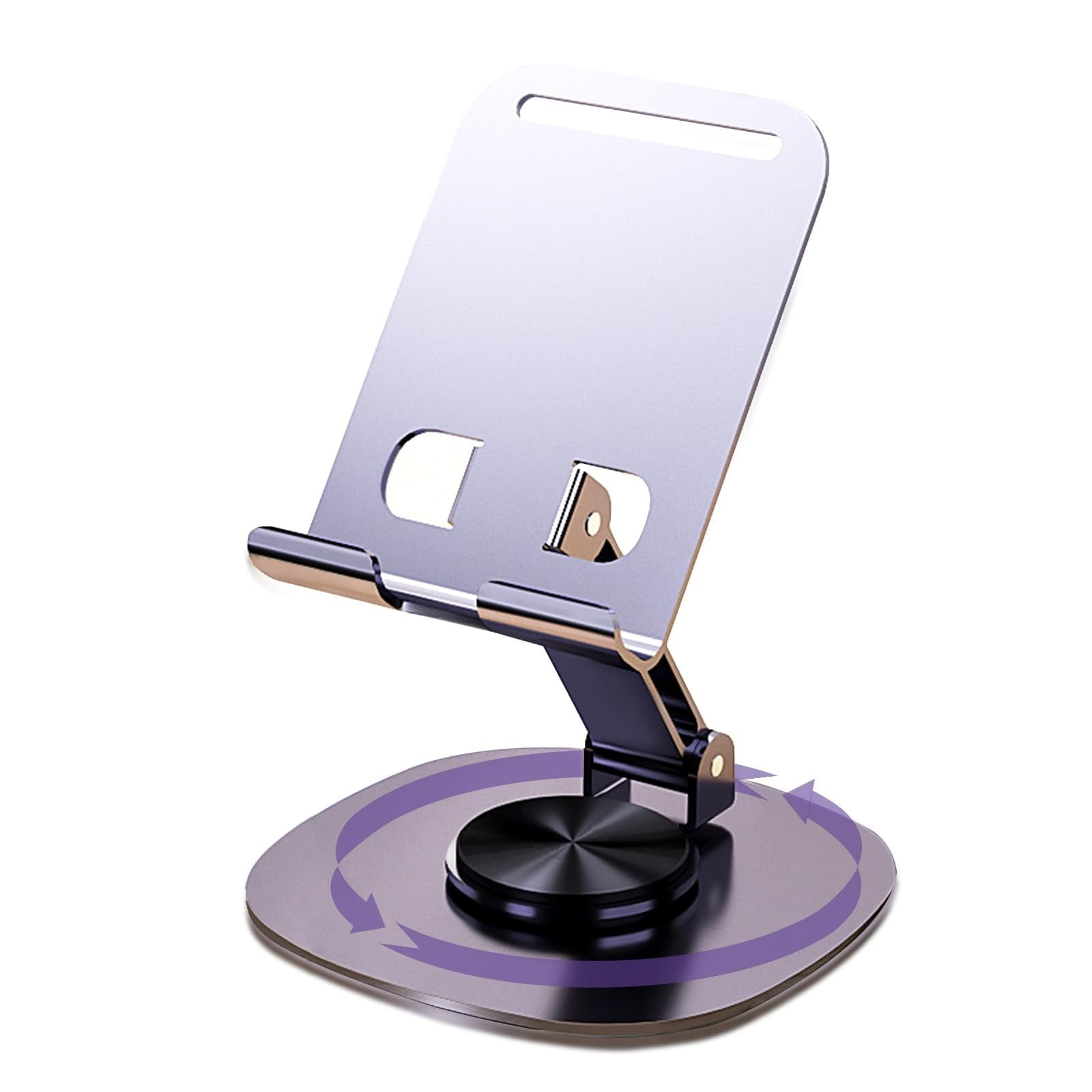 360 Rotating Phone Holder for Desk, Portable &amp; Foldable Cell Phone Stand for Office &amp; Kitchen, Adjustable Tablet Stand for All Mobile Phones, iPhone, iPad, Nintendo Switch (Metal Purple)