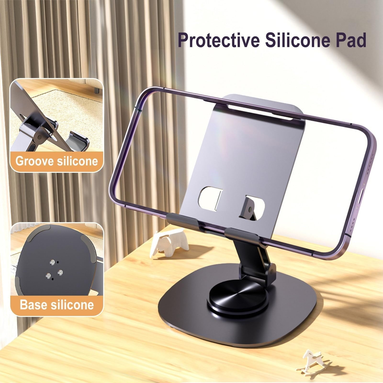 360 Rotating Phone Holder for Desk, Portable &amp; Foldable Cell Phone Stand for Office &amp; Kitchen, Adjustable Tablet Stand for All Mobile Phones, iPhone, iPad, Nintendo Switch (Metal Purple)