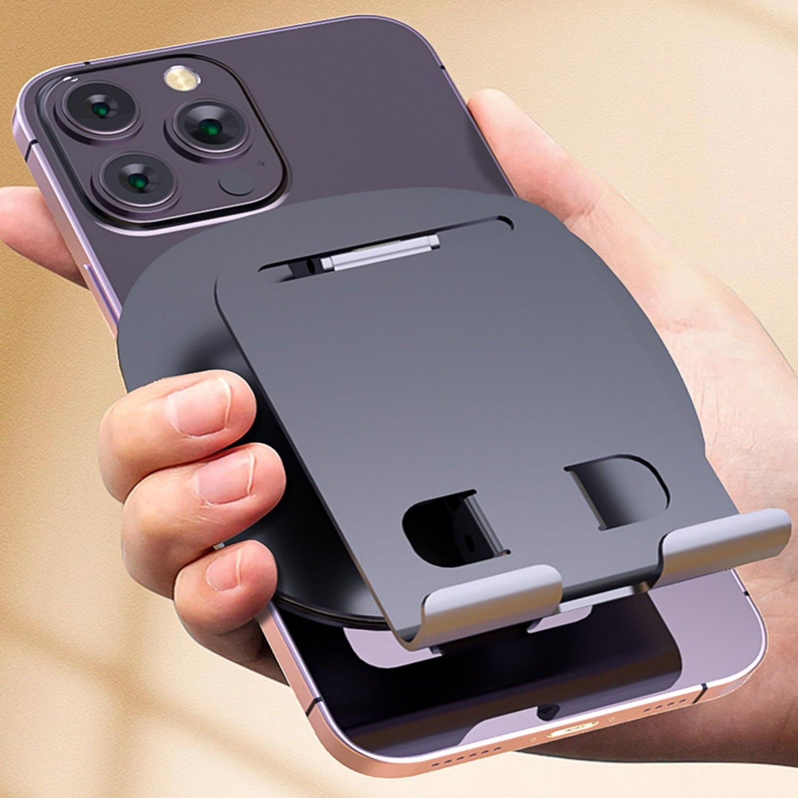 360 Rotating Phone Holder for Desk, Portable &amp; Foldable Cell Phone Stand for Office &amp; Kitchen, Adjustable Tablet Stand for All Mobile Phones, iPhone, iPad, Nintendo Switch (Metal Purple)