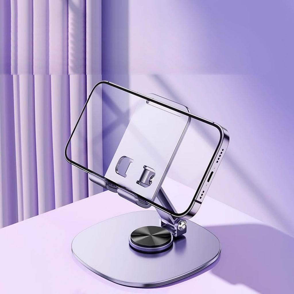 360 Rotating Phone Holder for Desk, Portable &amp; Foldable Cell Phone Stand for Office &amp; Kitchen, Adjustable Tablet Stand for All Mobile Phones, iPhone, iPad, Nintendo Switch (Metal Purple)