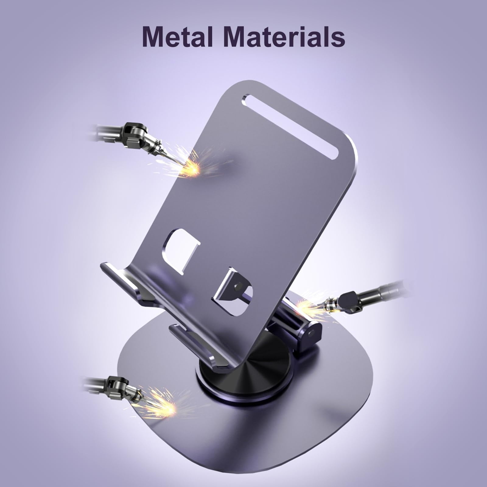 360 Rotating Phone Holder for Desk, Portable &amp; Foldable Cell Phone Stand for Office &amp; Kitchen, Adjustable Tablet Stand for All Mobile Phones, iPhone, iPad, Nintendo Switch (Metal Purple)