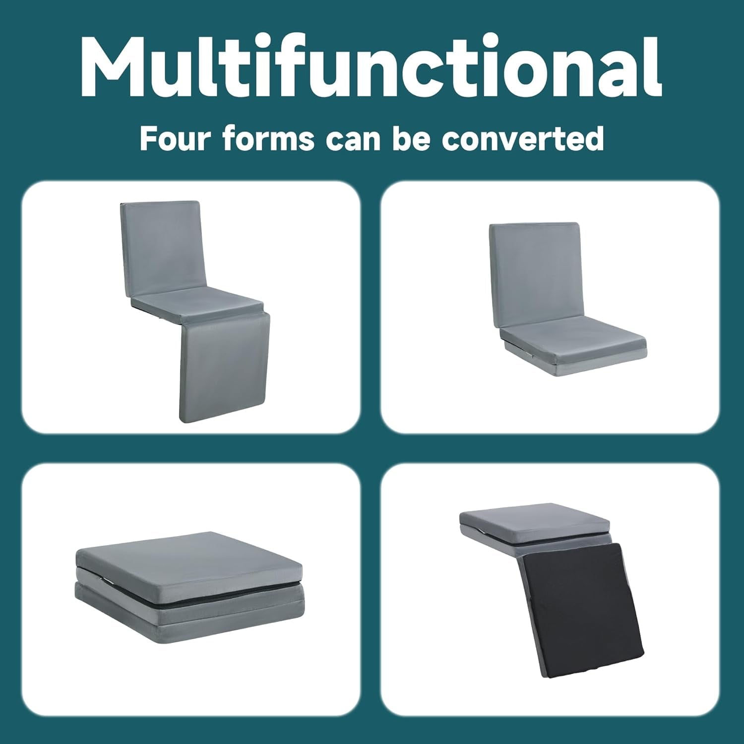 3-in-1 Recliner Seat Cushion with Lumbar Support Pillow &amp; Footrest, Multi-Functional Adjustable Height 2" to 6" for You to Choose, Non-Slip Foam Chair Cushion for Elderly, Light Grey