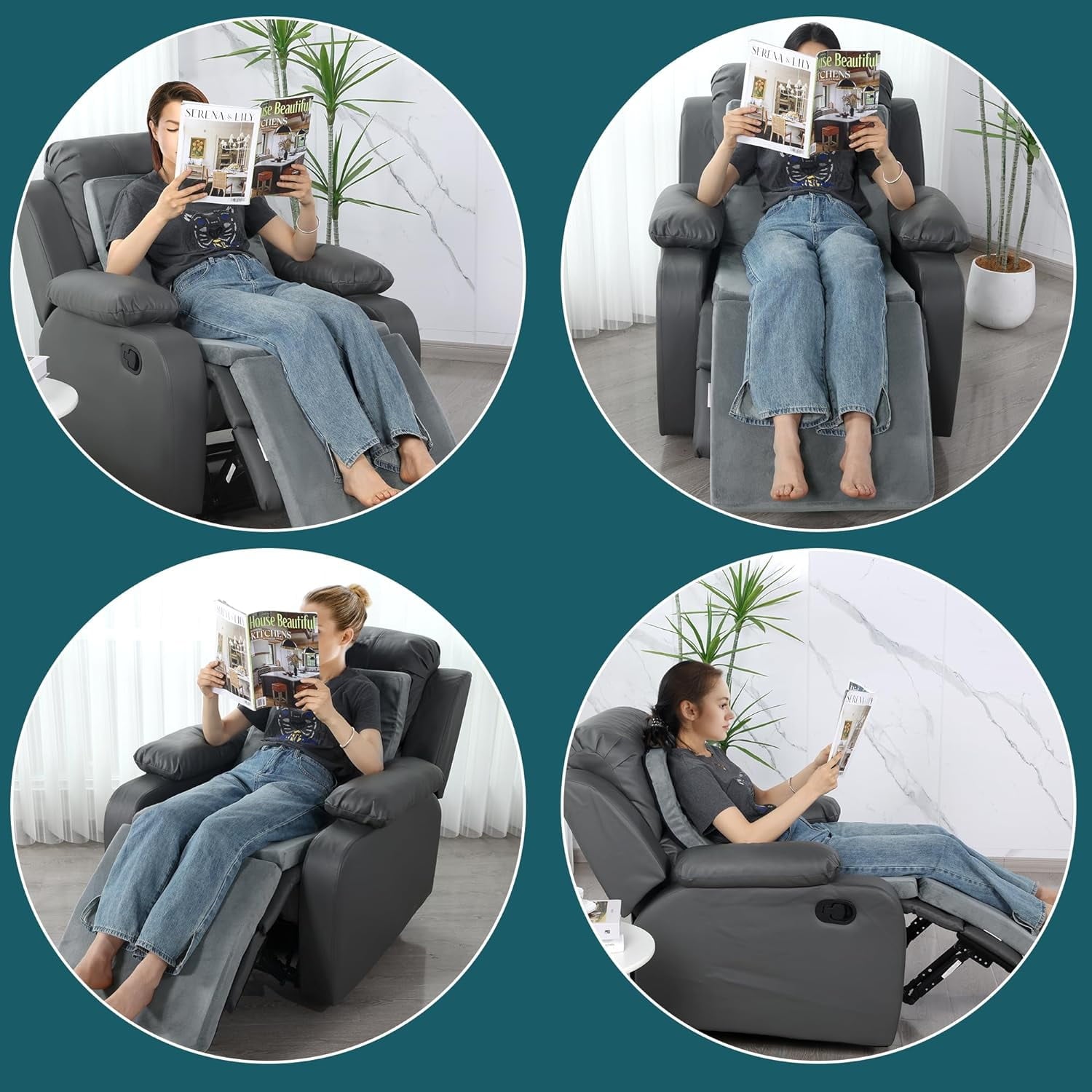 3-in-1 Recliner Seat Cushion with Lumbar Support Pillow &amp; Footrest, Multi-Functional Adjustable Height 2" to 6" for You to Choose, Non-Slip Foam Chair Cushion for Elderly, Light Grey