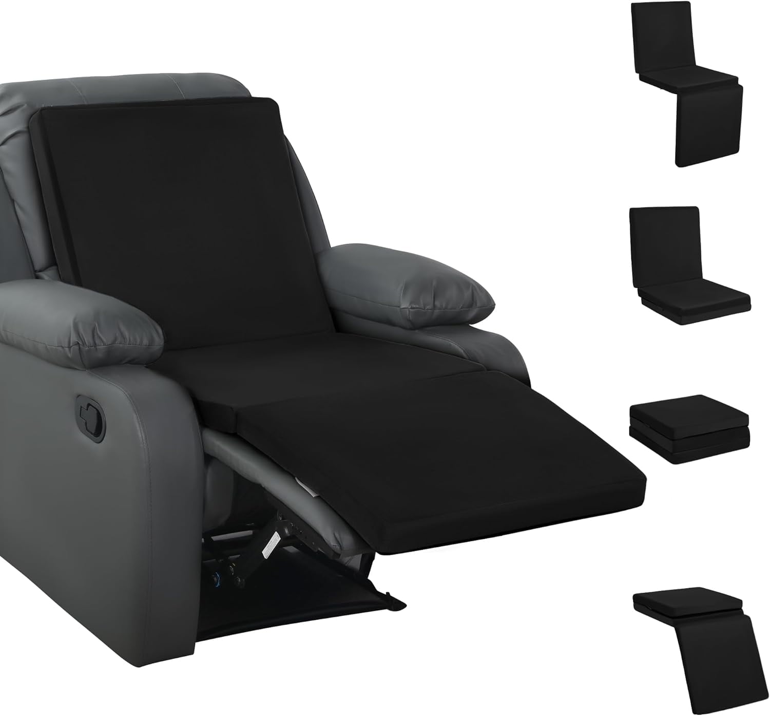 3-in-1 Recliner Seat Cushion with Lumbar Support Pillow &amp; Footrest, Multi-Functional Adjustable Height 2" to 6" for You to Choose, Non-Slip Foam Chair Cushion for Elderly, Light Grey