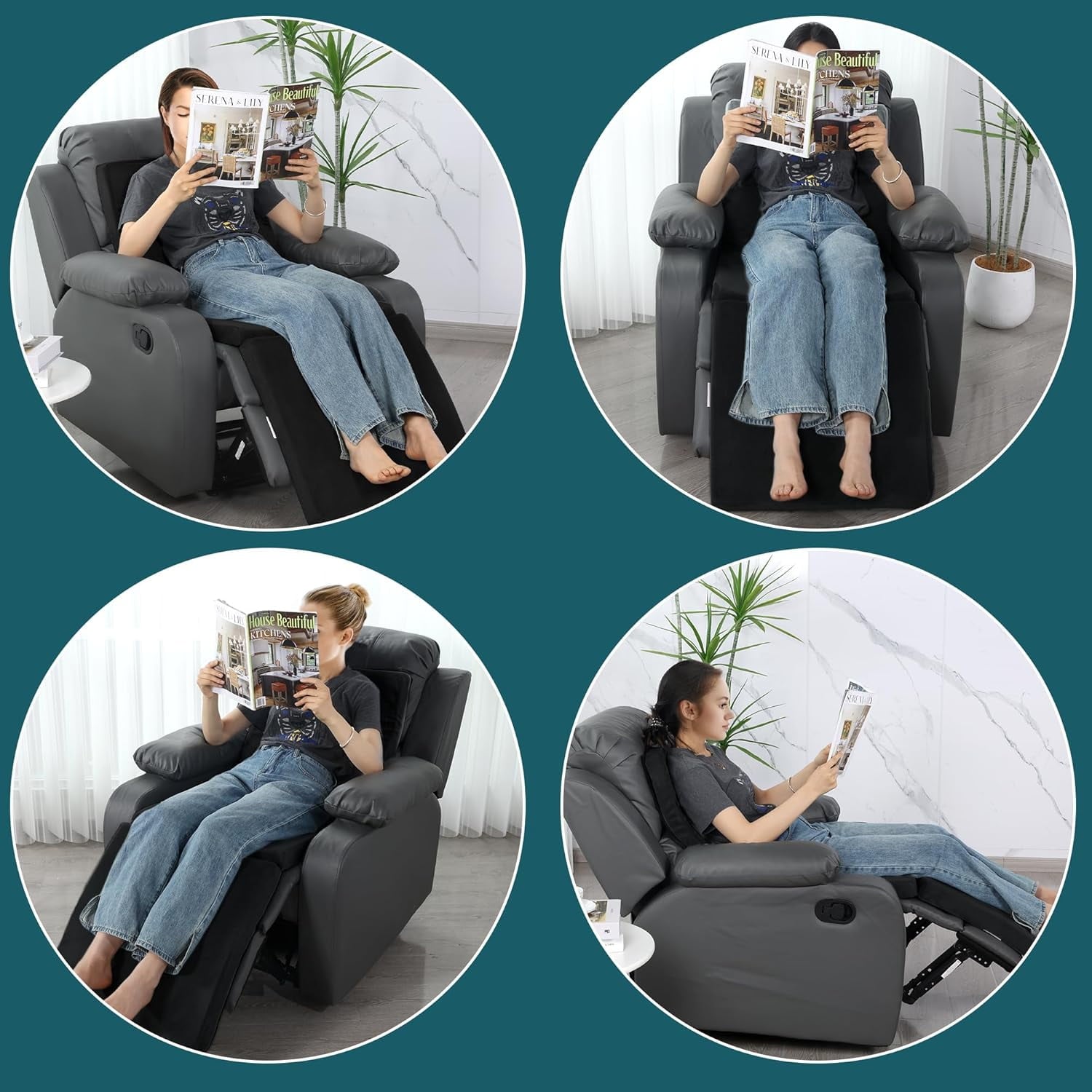 3-in-1 Recliner Seat Cushion with Lumbar Support Pillow &amp; Footrest, Multi-Functional Adjustable Height 2" to 6" for You to Choose, Non-Slip Foam Chair Cushion for Elderly, Light Grey