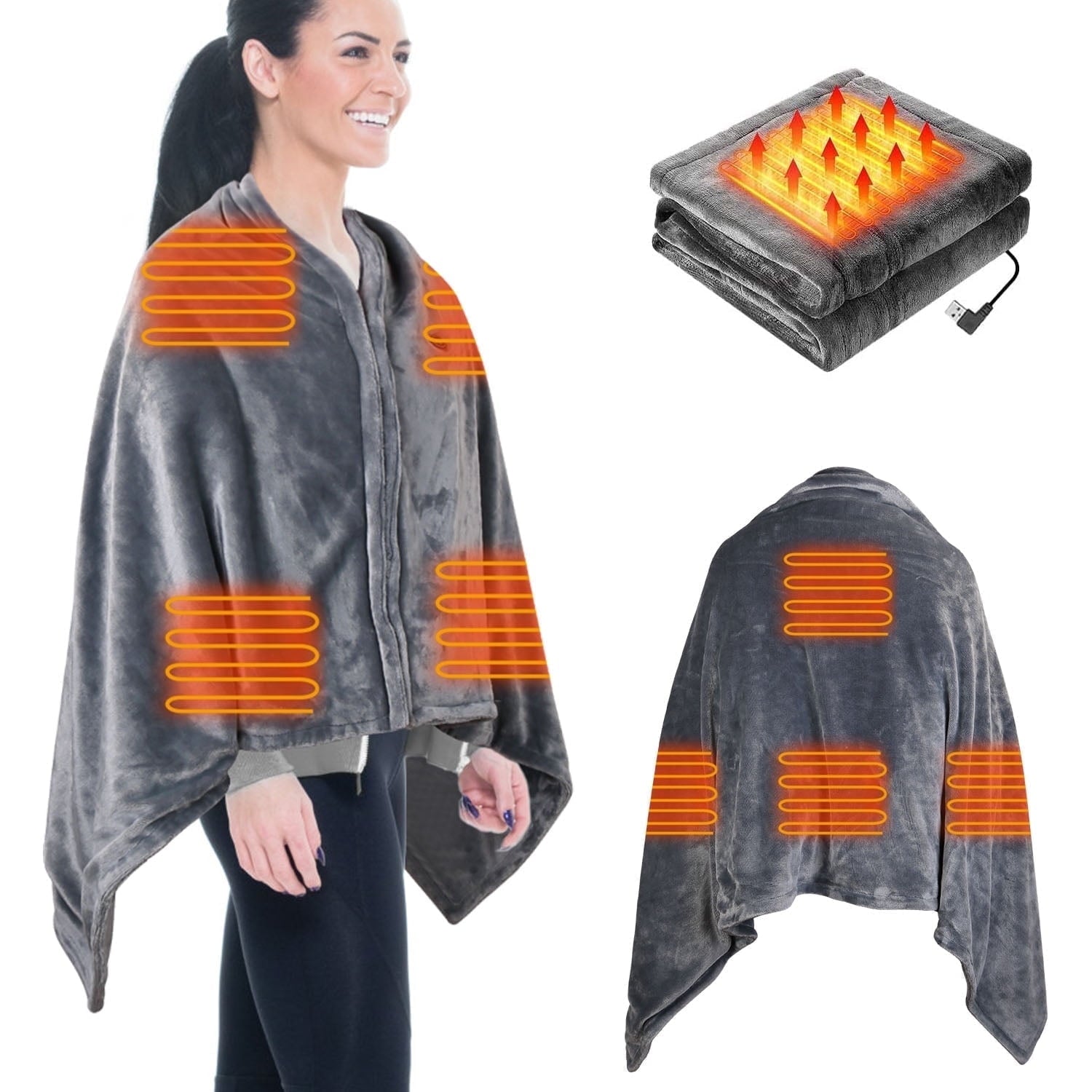 59"x31" Cordless Heated Blanket Battery Operated Portable Electric Heated Shawl 3 Temp Wearable Heating Blanket for Indoor Outdoor