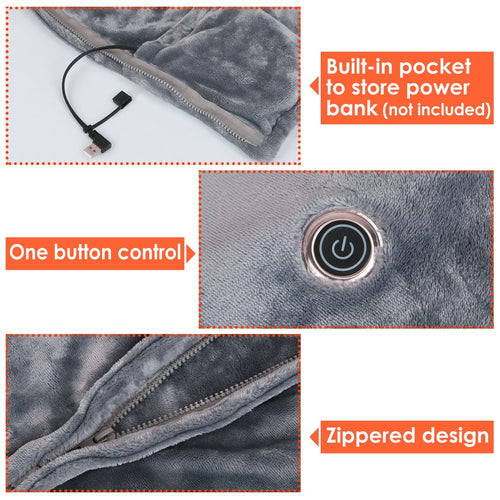 59"x31" Cordless Heated Blanket Battery Operated Portable Electric Heated Shawl 3 Temp Wearable Heating Blanket for Indoor Outdoor