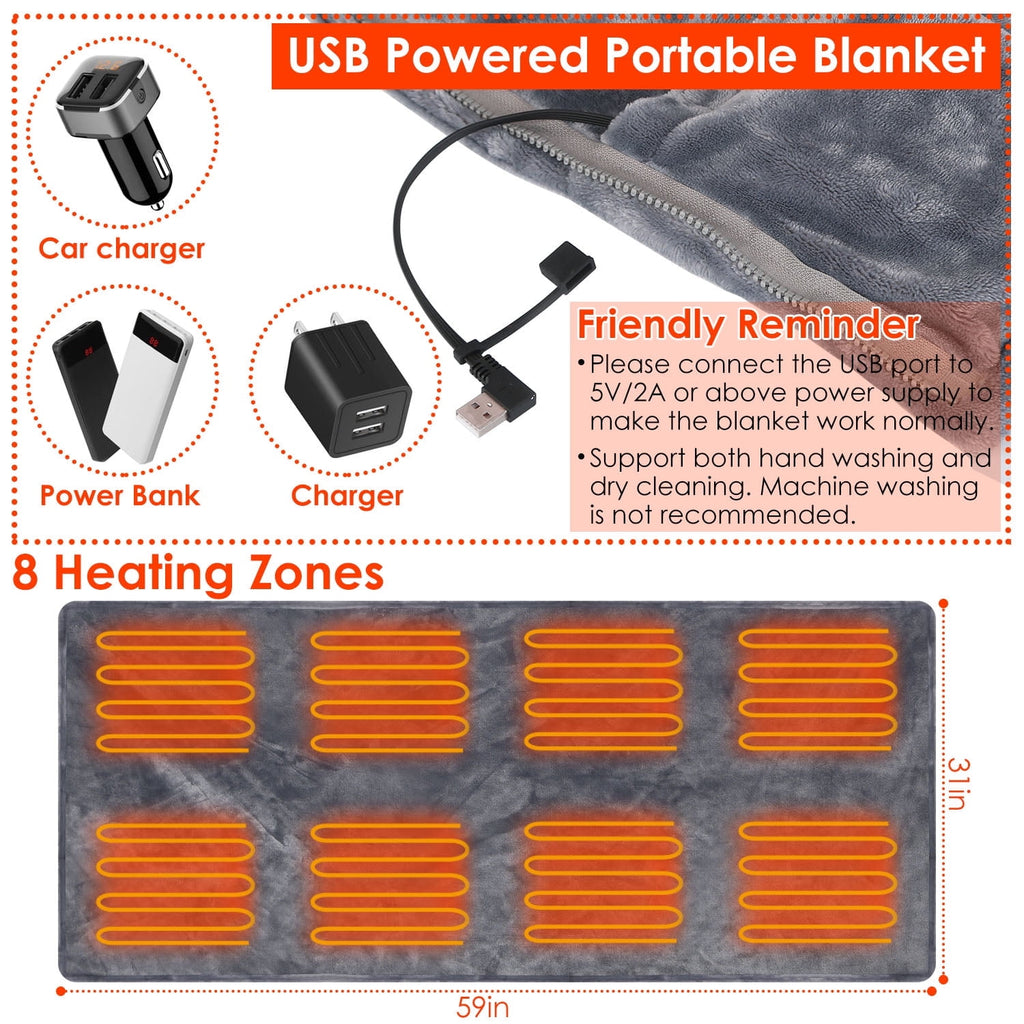 59"x31" Cordless Heated Blanket Battery Operated Portable Electric Heated Shawl 3 Temp Wearable Heating Blanket for Indoor Outdoor