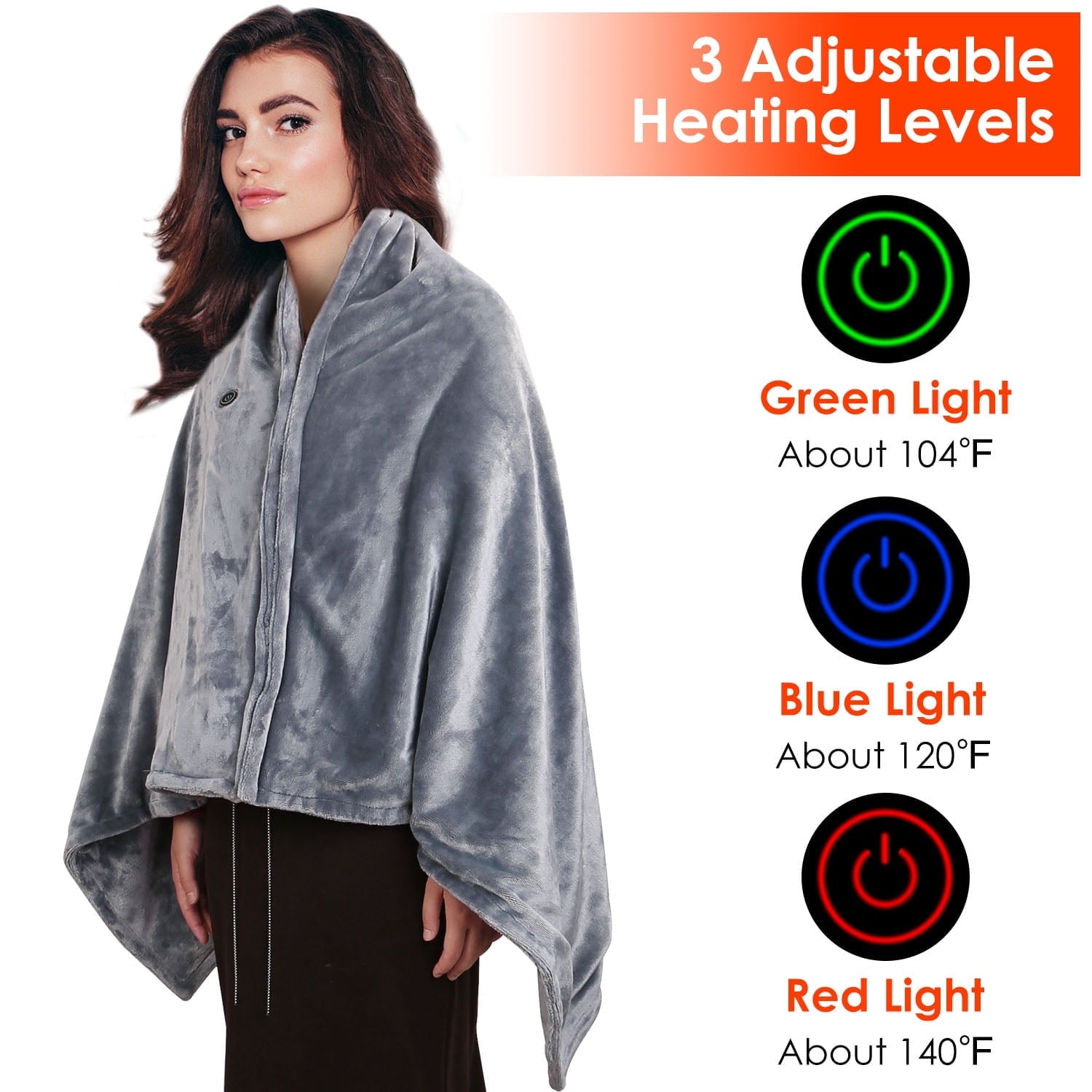 59"x31" Cordless Heated Blanket Battery Operated Portable Electric Heated Shawl 3 Temp Wearable Heating Blanket for Indoor Outdoor
