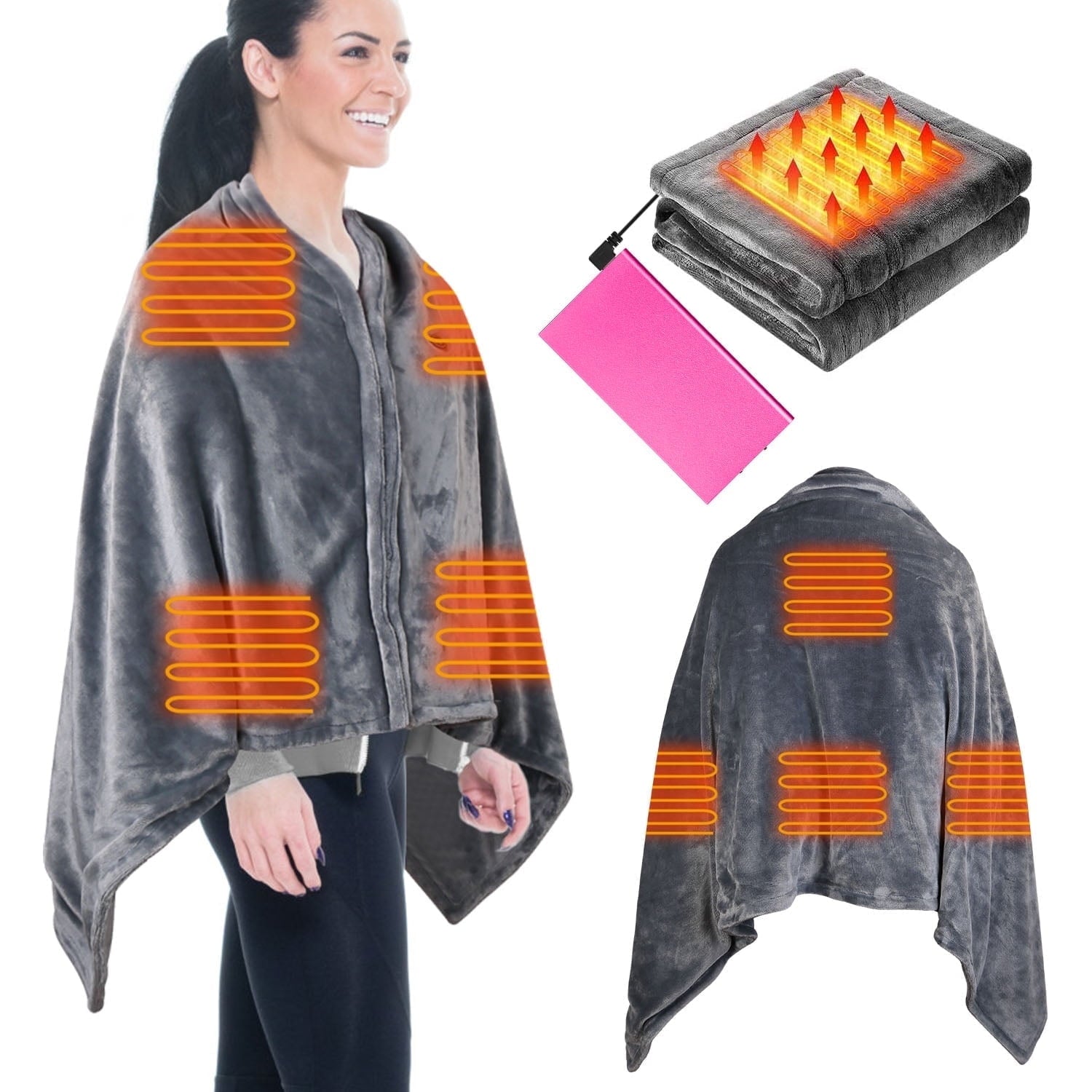 59"x31" Cordless Heated Blanket Battery Operated Portable Electric Heated Shawl 3 Temp Wearable Heating Blanket for Indoor Outdoor