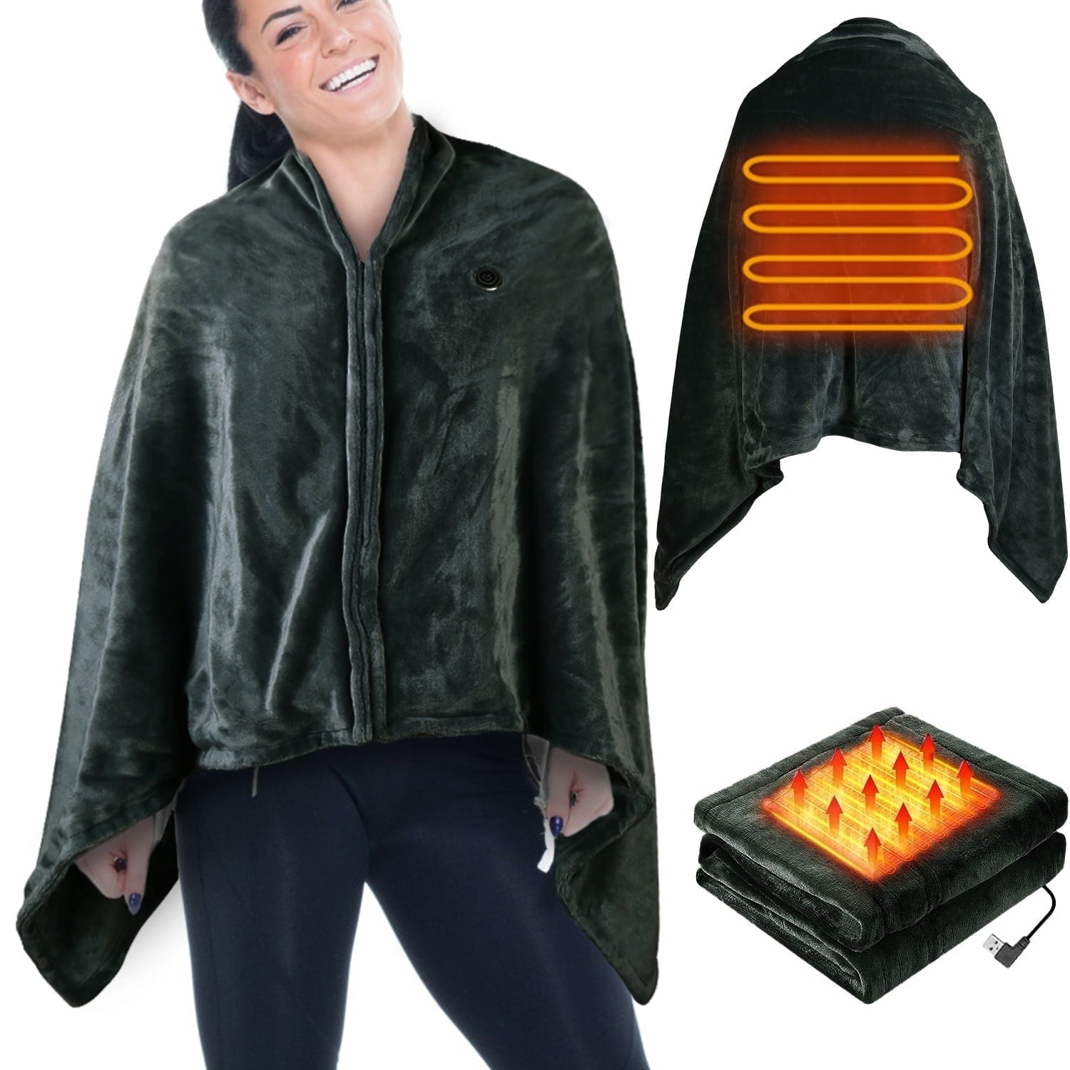 59"x31" Cordless Heated Blanket Battery Operated Portable Electric Heated Shawl 3 Temp Wearable Heating Blanket for Indoor Outdoor