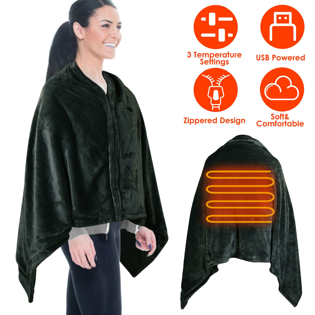 59"x31" Cordless Heated Blanket Battery Operated Portable Electric Heated Shawl 3 Temp Wearable Heating Blanket for Indoor Outdoor