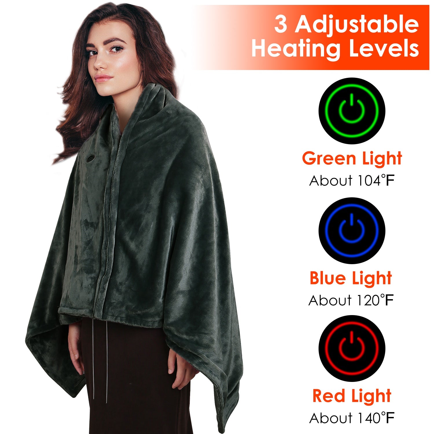 59"x31" Cordless Heated Blanket Battery Operated Portable Electric Heated Shawl 3 Temp Wearable Heating Blanket for Indoor Outdoor
