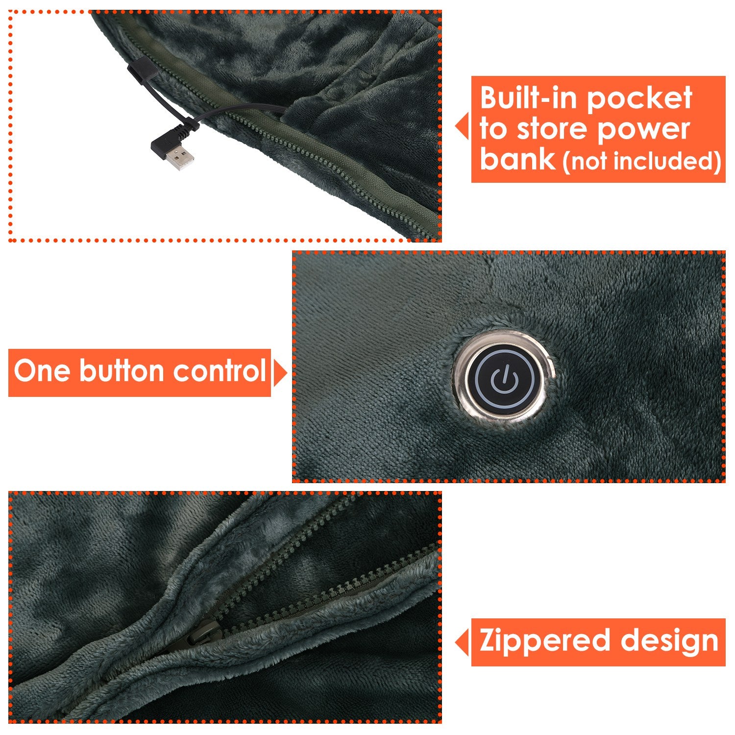 59"x31" Cordless Heated Blanket Battery Operated Portable Electric Heated Shawl 3 Temp Wearable Heating Blanket for Indoor Outdoor