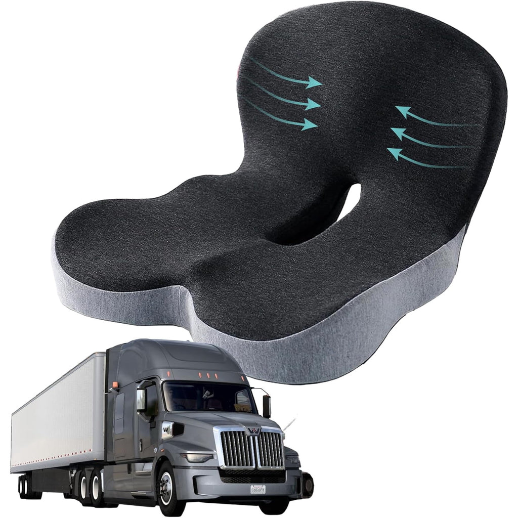 Memory Foam Seat Cushion for Truck Drivers, Office Chairs Ergonomic Seat Cushion for Back, Tailbone Sciatica Pain Relief, Pressure Relief Pad for Long Sitting, Car Seat Desk Chair Use (Gray)