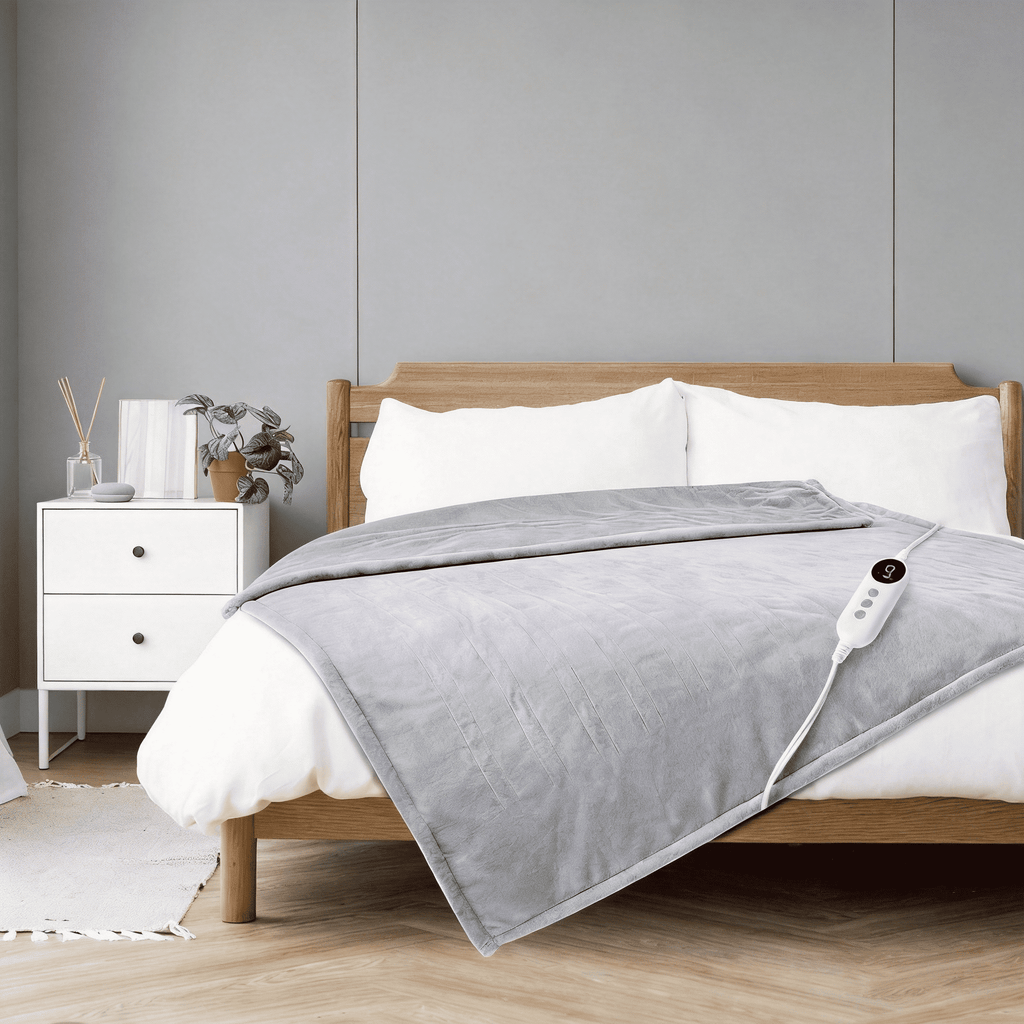 Light Gray 50"x60" Heated Throw Blanket, Dual-Sided Flannel &amp; Sherpa Electric Blanket, 9 Heat Levels &amp; 2-10 Hr Auto Shut-Off, Machine Washable