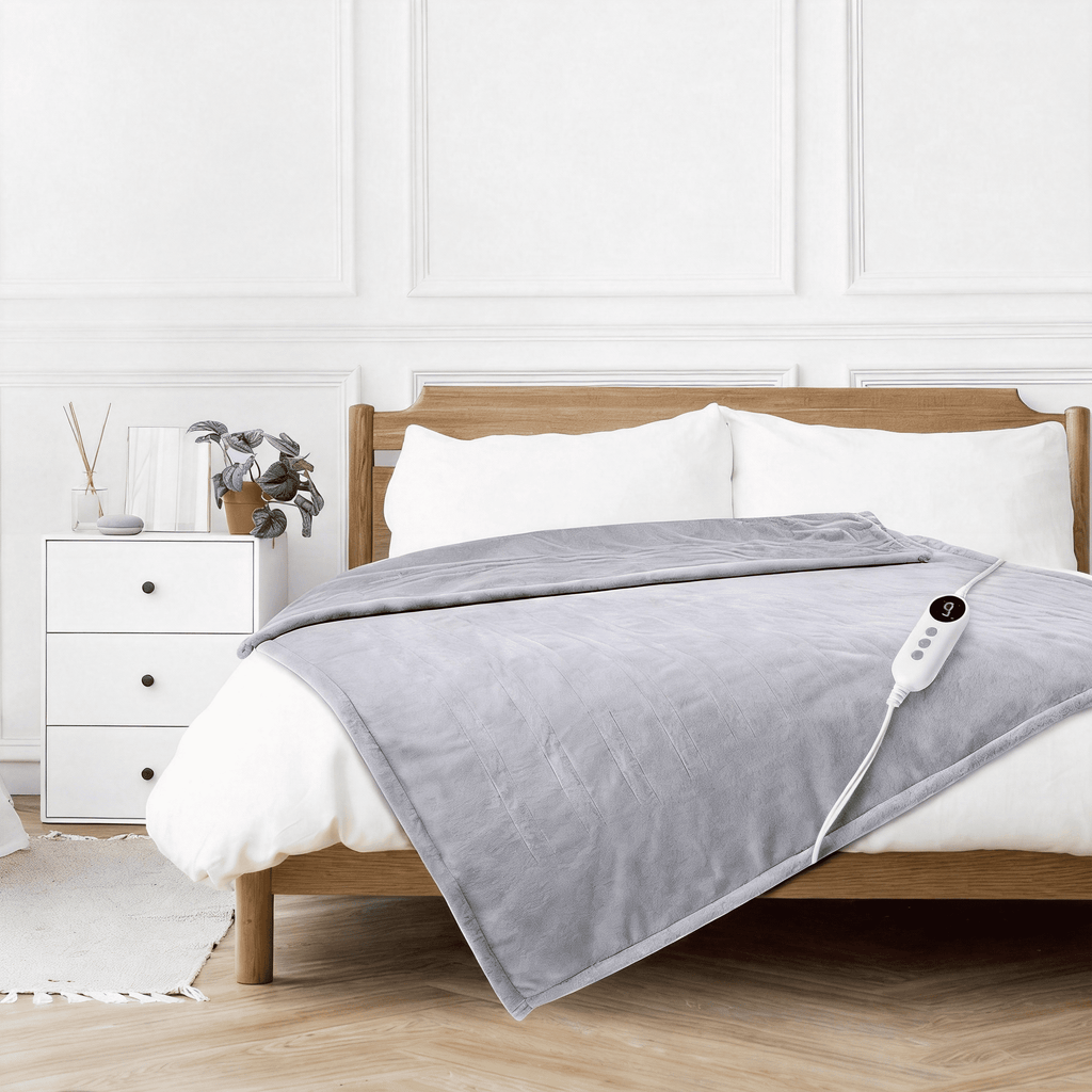 Light Gray 50"x60" Heated Throw Blanket, Dual-Sided Flannel &amp; Sherpa Electric Blanket, 9 Heat Levels &amp; 2-10 Hr Auto Shut-Off, Machine Washable