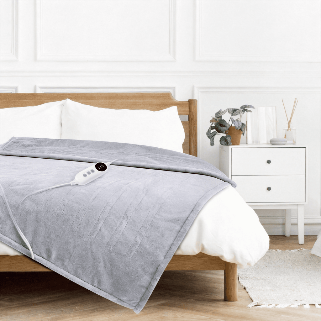 Light Gray 50"x60" Heated Throw Blanket, Dual-Sided Flannel &amp; Sherpa Electric Blanket, 9 Heat Levels &amp; 2-10 Hr Auto Shut-Off, Machine Washable